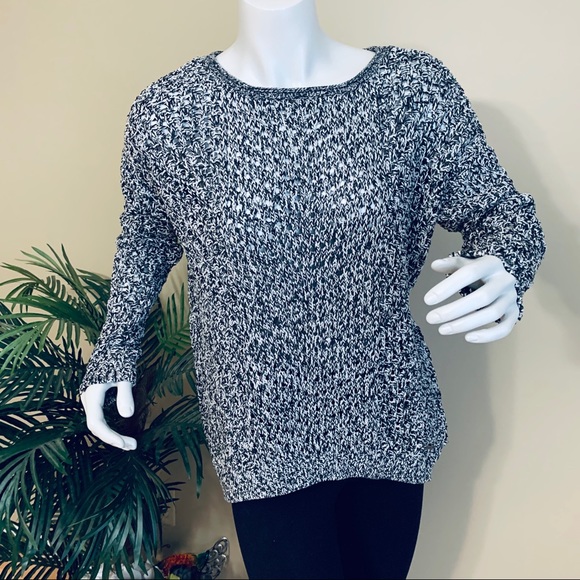 Eddie Bauer White Black Peek-a-boo Relaxed Sweater - Picture 1 of 7